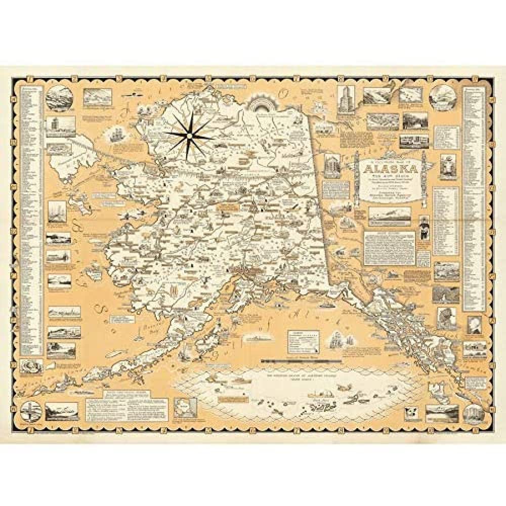 Artery8 1959 Ernest Dudley Chase A Pictorial Map Of Alaska Art Print Canvas Premium Wall Decor Poster Mural