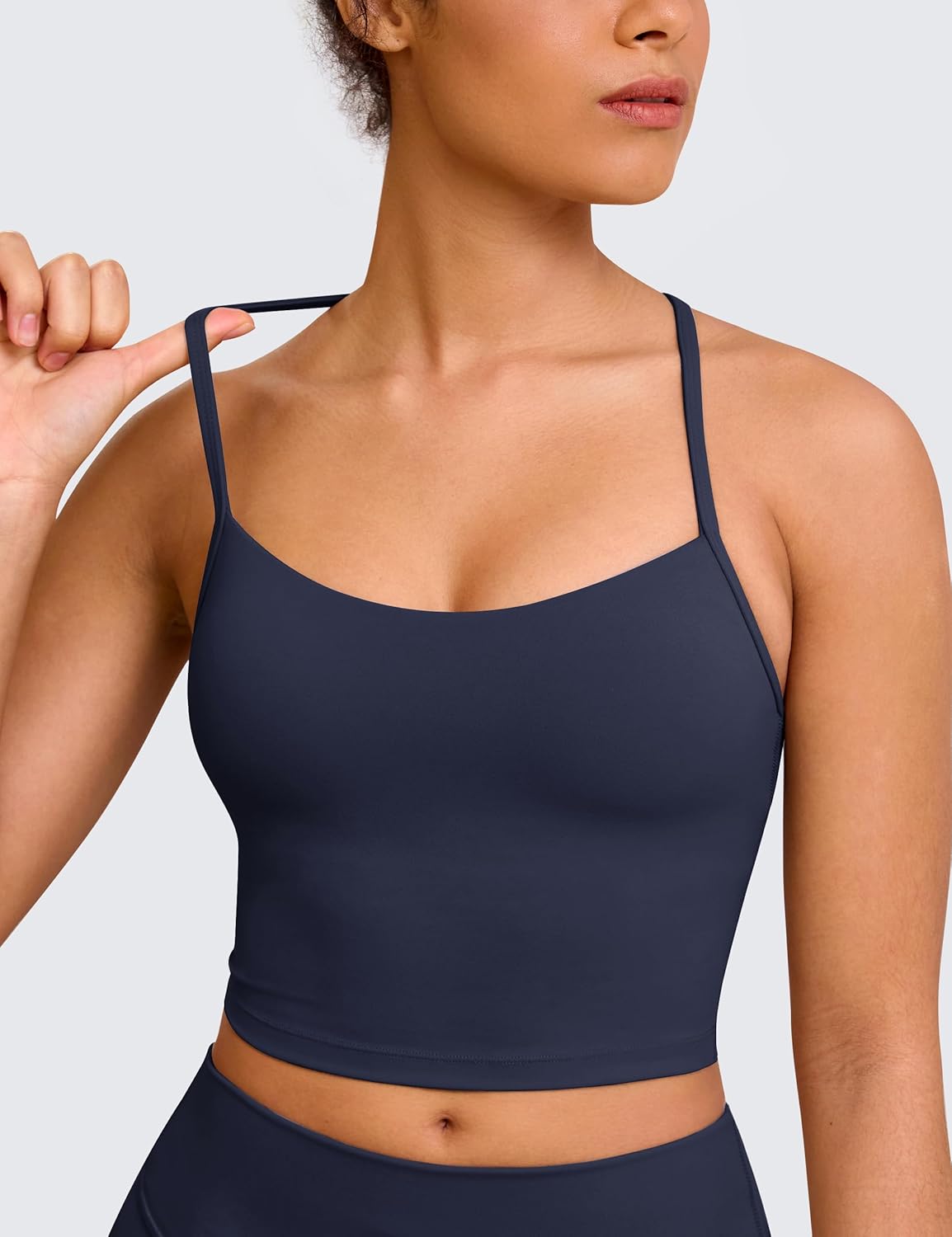 BAYDI Clouduxi Y Back Crop Tank Tops for Women - Thin Strap Padded Workout Yoga Longline Sports Bras