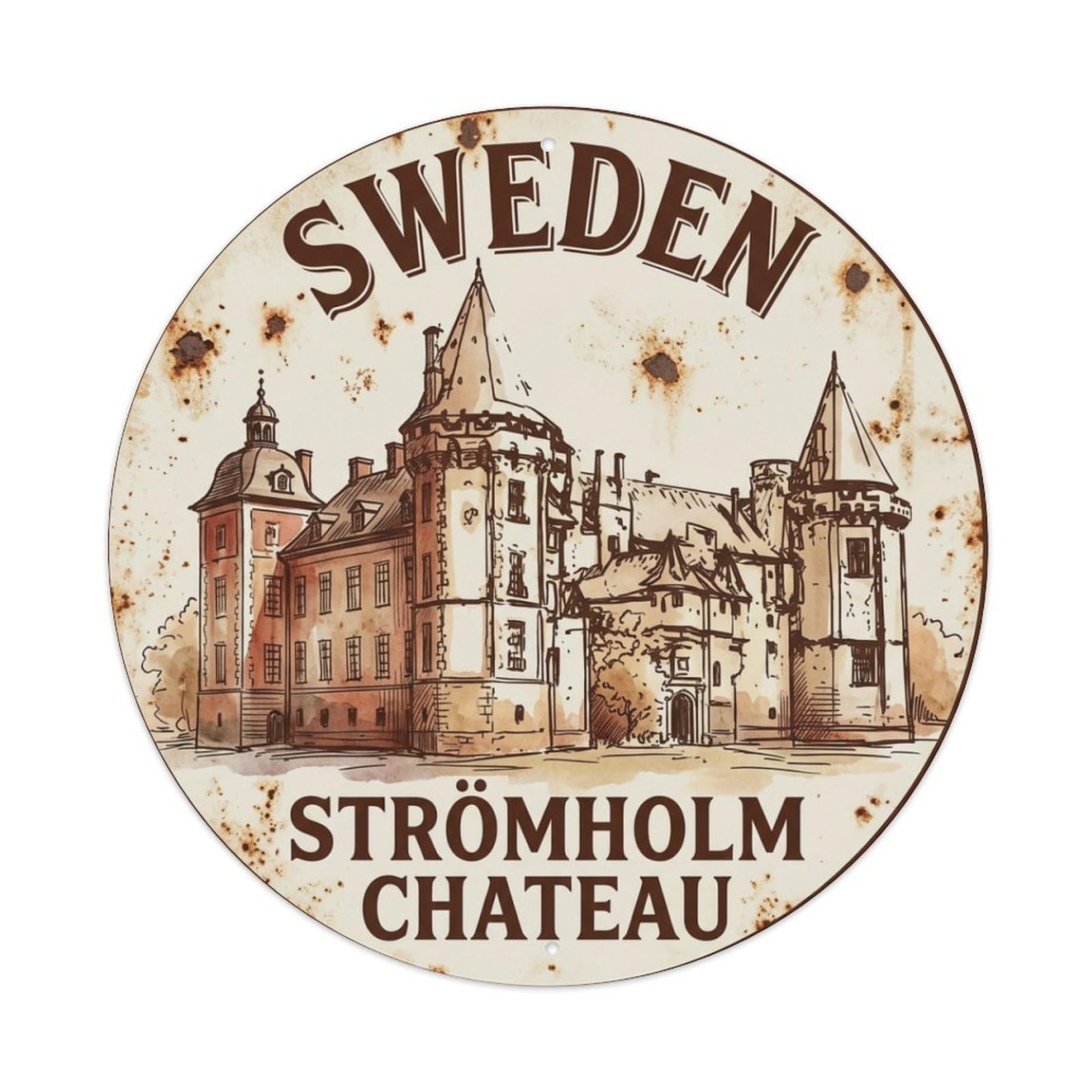 Vintage Travel Stromholm Sweden Chateau Metal Tin Sign