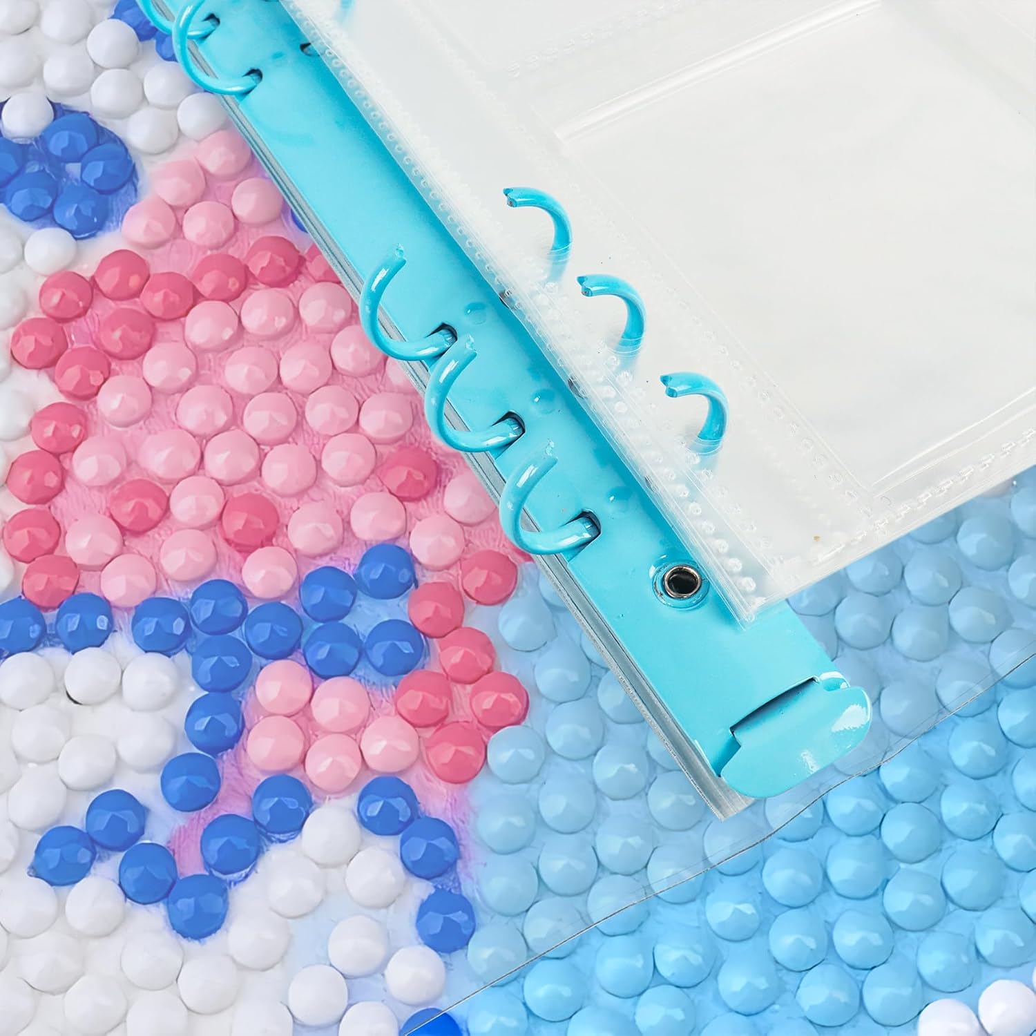 Klmnop Diamond Painting Beads Storage Book, Transparent Diamond Painting Drill Storage Flipbook with 100 Self-Sealing Bags 10 Inner Pages and Labels(Blue)