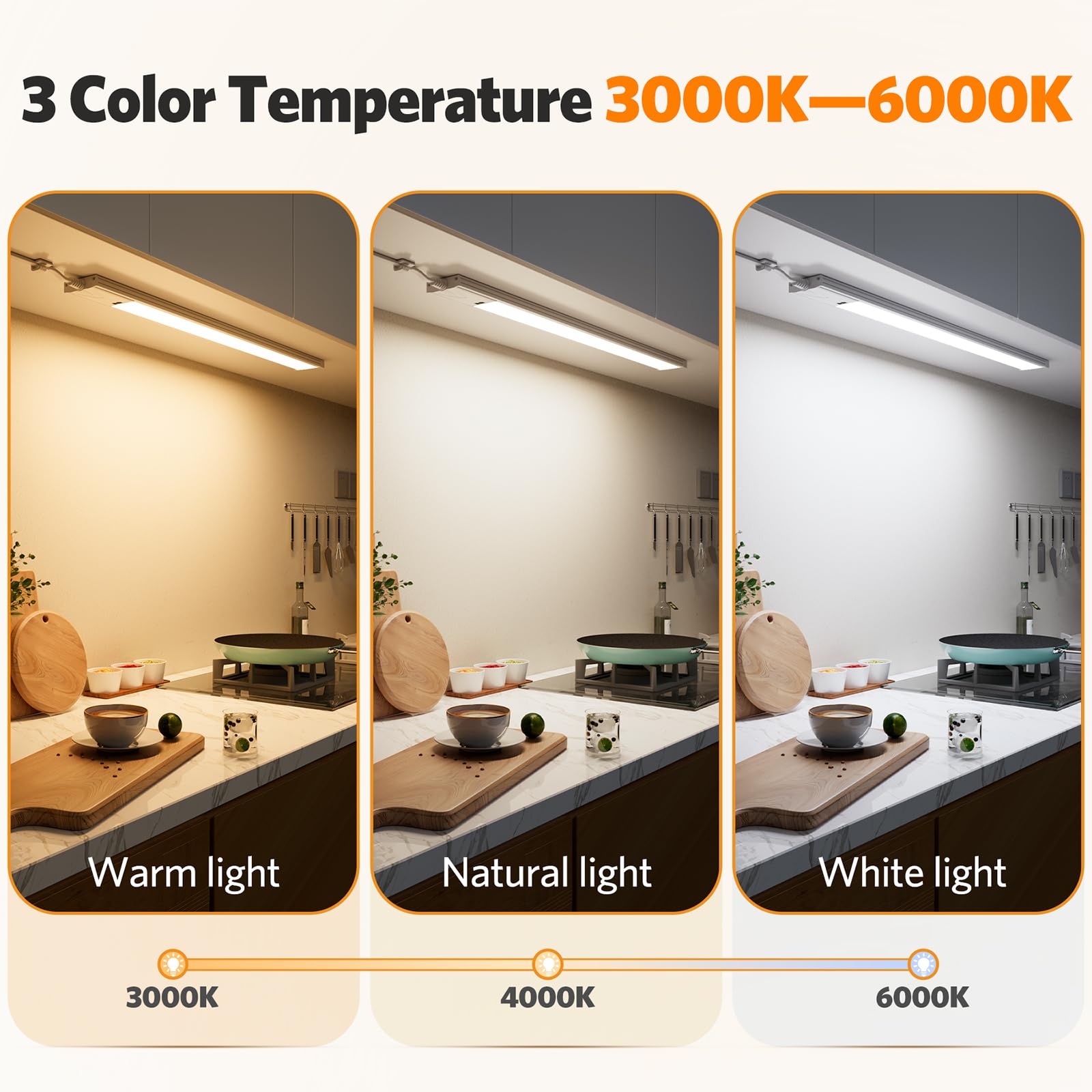 Lureshine Luce Armadio LED da 41CM 2 pezzi, dimmerabile, 3 temperatures, luce armadio LED con Sensore di Movimento, Luce Led Sottopensile per l'illuminazione di cucine, scaffali e piani di lavoro