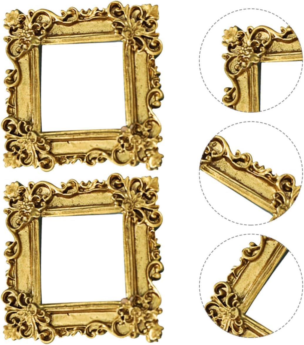 Amosfun Vintage Miniature Photo Frame Set of 2, Gold Resin Decor