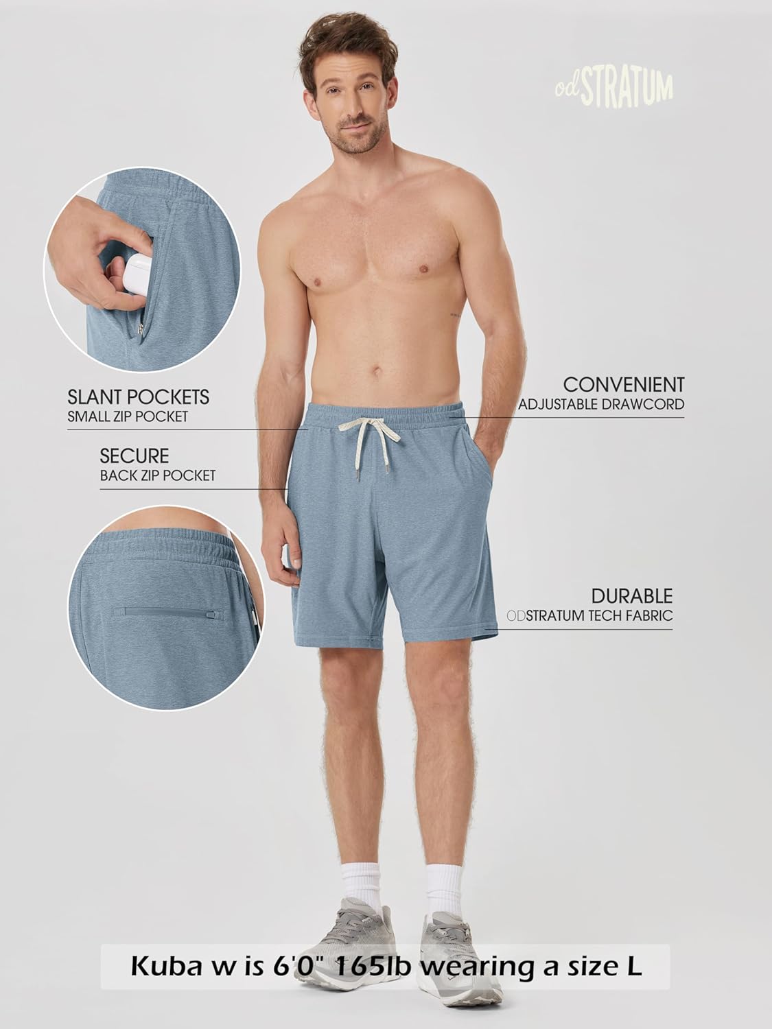 ODODOS Men's Performance Shorts 7" – Ultra Soft odSTRATUM Tech Everyday Shorts with Adjustable Waist and Secure Pockets