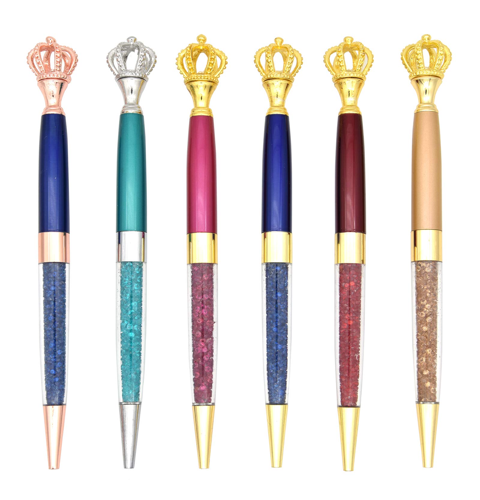 Gullor 6 Pcs Gel Ink Roller Ball Pen Ballpoint Pen Crown Crystal Metal Pens, Multicolor B, 1 count (Pack of 6) - Image 2