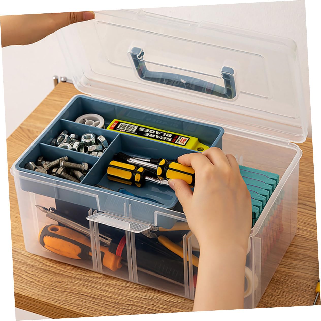 VILLCASE Caja De Almacenamiento Divisoria Para Costura Multiusos Con Asa Organizador De Manualidades Transparente