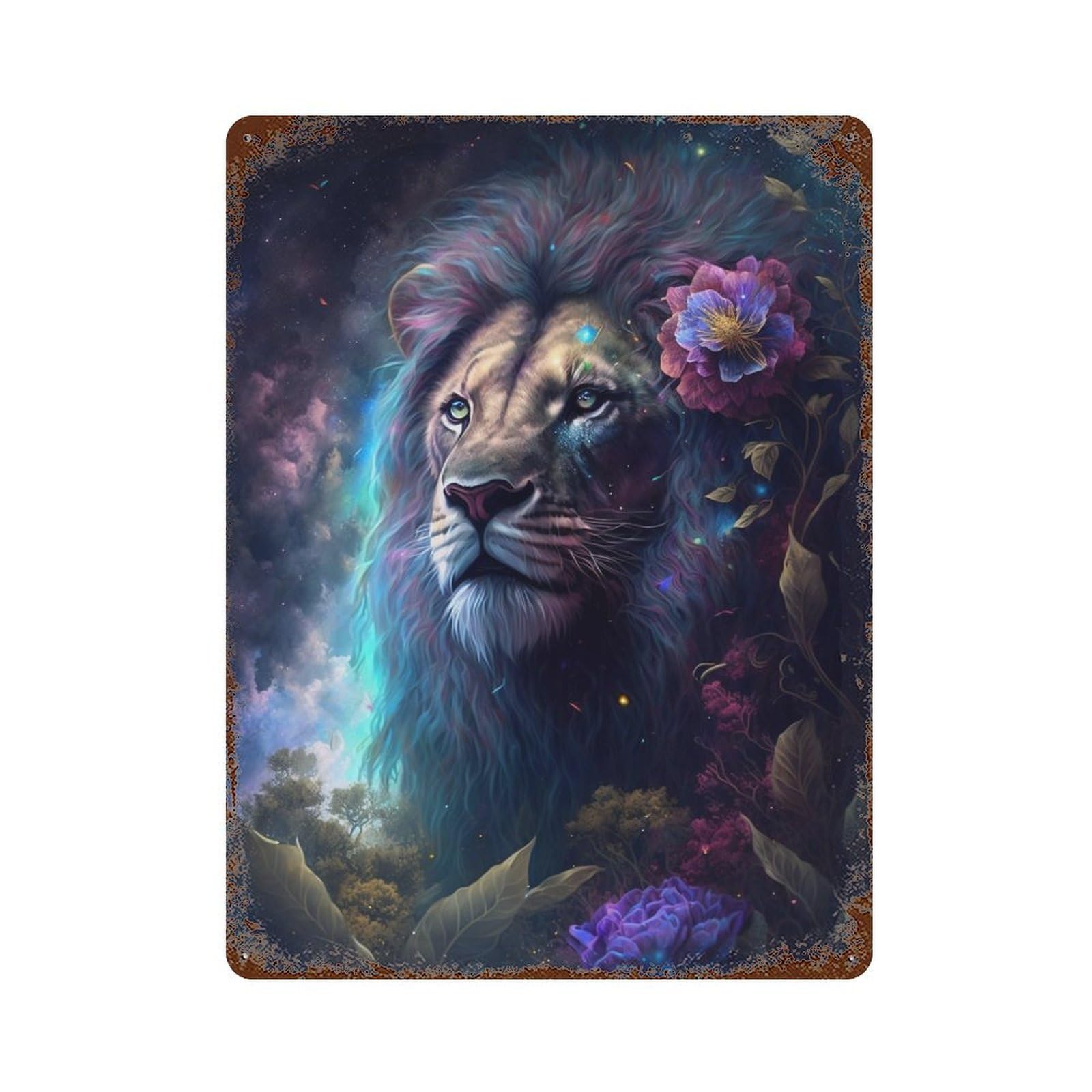Garage Style Fantasy Lion Art Print Decorative Tin Sign 15.7"x11.8", Retro Wall Decor for Bar And Workshop