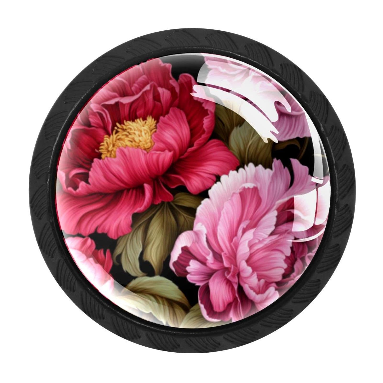 CHENZZZZ 4 Pack Black Peony Kitchen Handles, Cabinet Pulls Hardware for Cupboard Drawer Knobs Dresser Pulls
