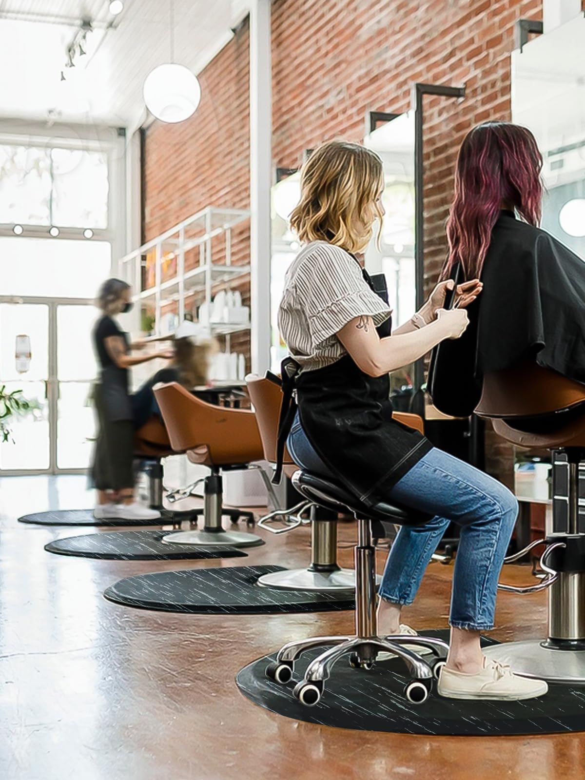 TOROKOM Salonmatte, 3 Fuß x 5 Fuß Anti Ermüdungs Salon Bodenmatte für Runde Stuhlbasis Friseur Schönheits Fußmatten Dicke Halbkreis Büro Komfort Bodenmatte für Salon und Friseurbedarf (Black Marble)