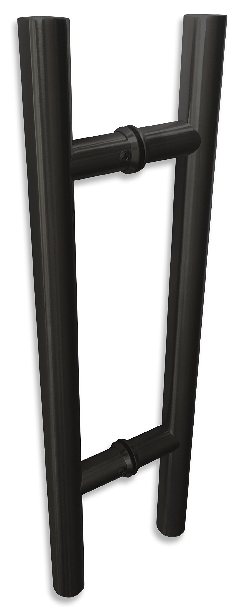 NHN Manija de puerta moderna y contemporánea de doble cara estilo escalera de acero inoxidable para puertas de acero, aluminio y vidrio, acabado de acero inoxidable cepillado (18 pulgadas, negro mate)