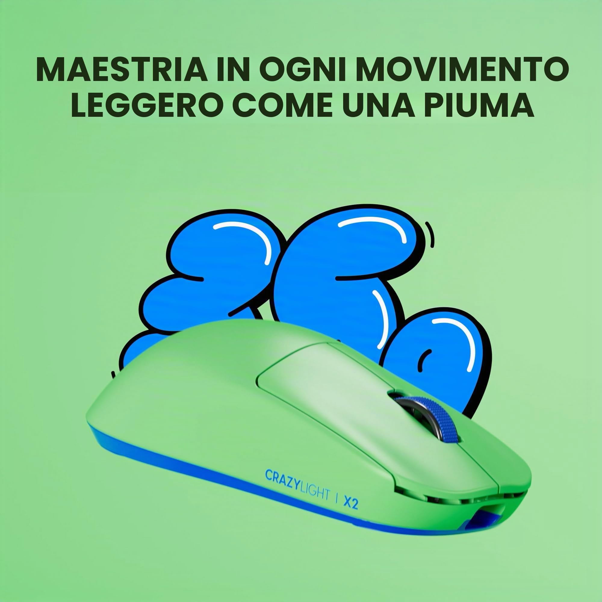 Pulsar Gaming Gears X2 Crazylight Mouse da gioco wireless, ultra leggero, 35 g, interruttore ottico, 32000 DPI, 750 IPS, sensore XS-1, compatibile 8k (Aqua Zest)