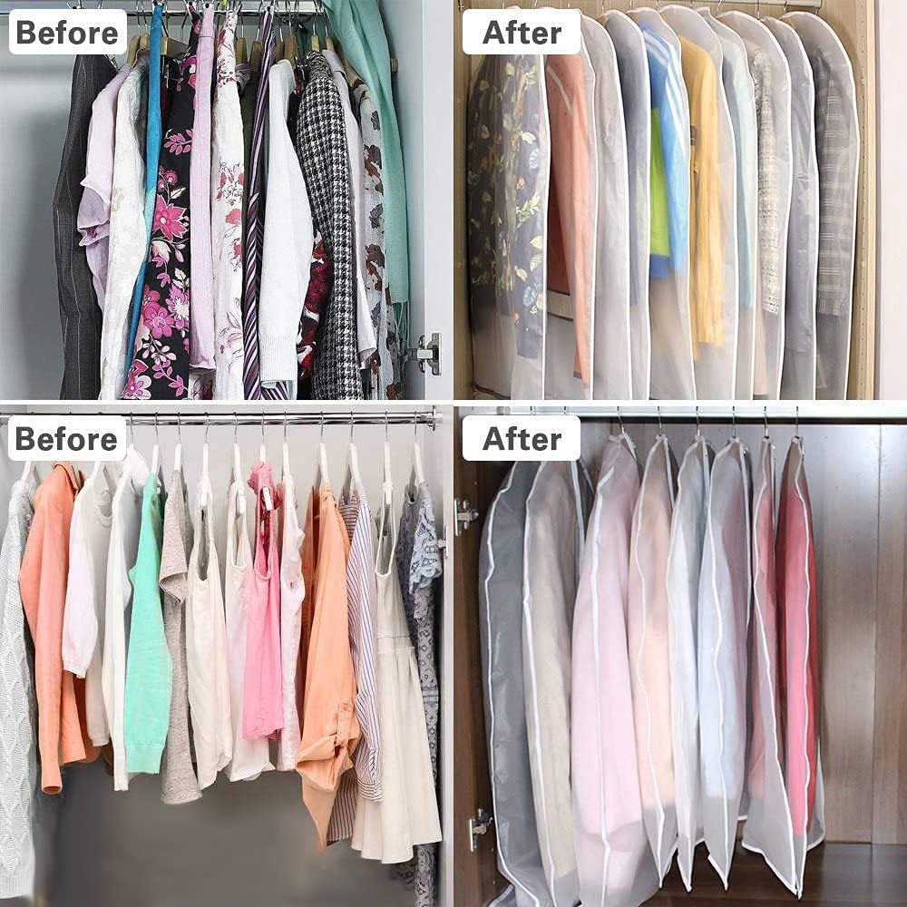 Sacchetti per indumenti, 12 confezioni da 152 cm, traspiranti, con cerniera, abiti da sposa, vestiti, vestiti, borse, resistenti alle tarme da appendere con cerniera, per abiti lunghi