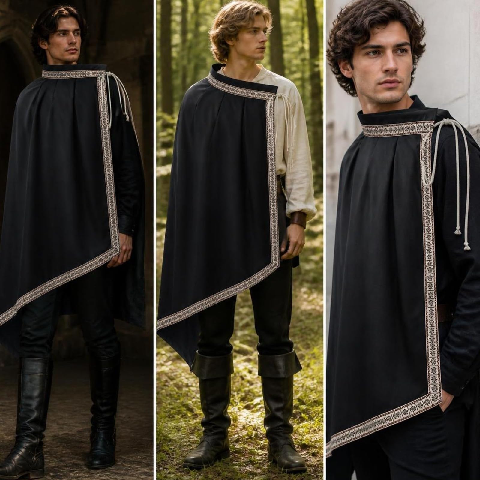 LOVIVER Asymmetrisch Umhang mit Schultriemen | Halbschult-Cape, Kleidung, für Mittelaltmarkt, Cosplay, Rollenspiel