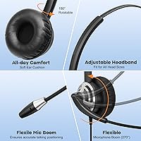 Vista 6 de MKJ Auriculares USB con micrófono para PC, auriculares de computadora con micrófono de cancelación de ruido para centro de llamadas y oficina