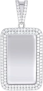 14K White Gold Look 925 Sterling Silver Unisex Round Moissanite Dog Tag Fashion Charm Pendant 6.49ctw VVS
