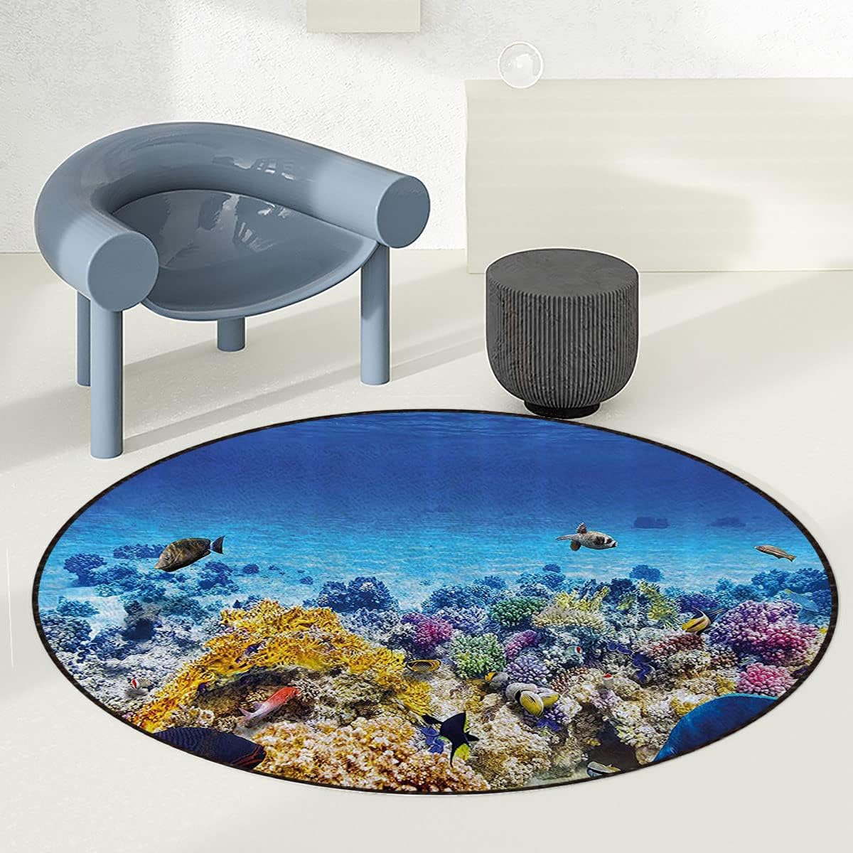 Turquoise Anti-Slip Computer Chair Mat Low Pile Carpet Mats for Home Office Underwater Sea World Scene with Goldfish Protectors Mats Desk Chair Mat for Rolling Chair Ocean Decor Diameter 39 in