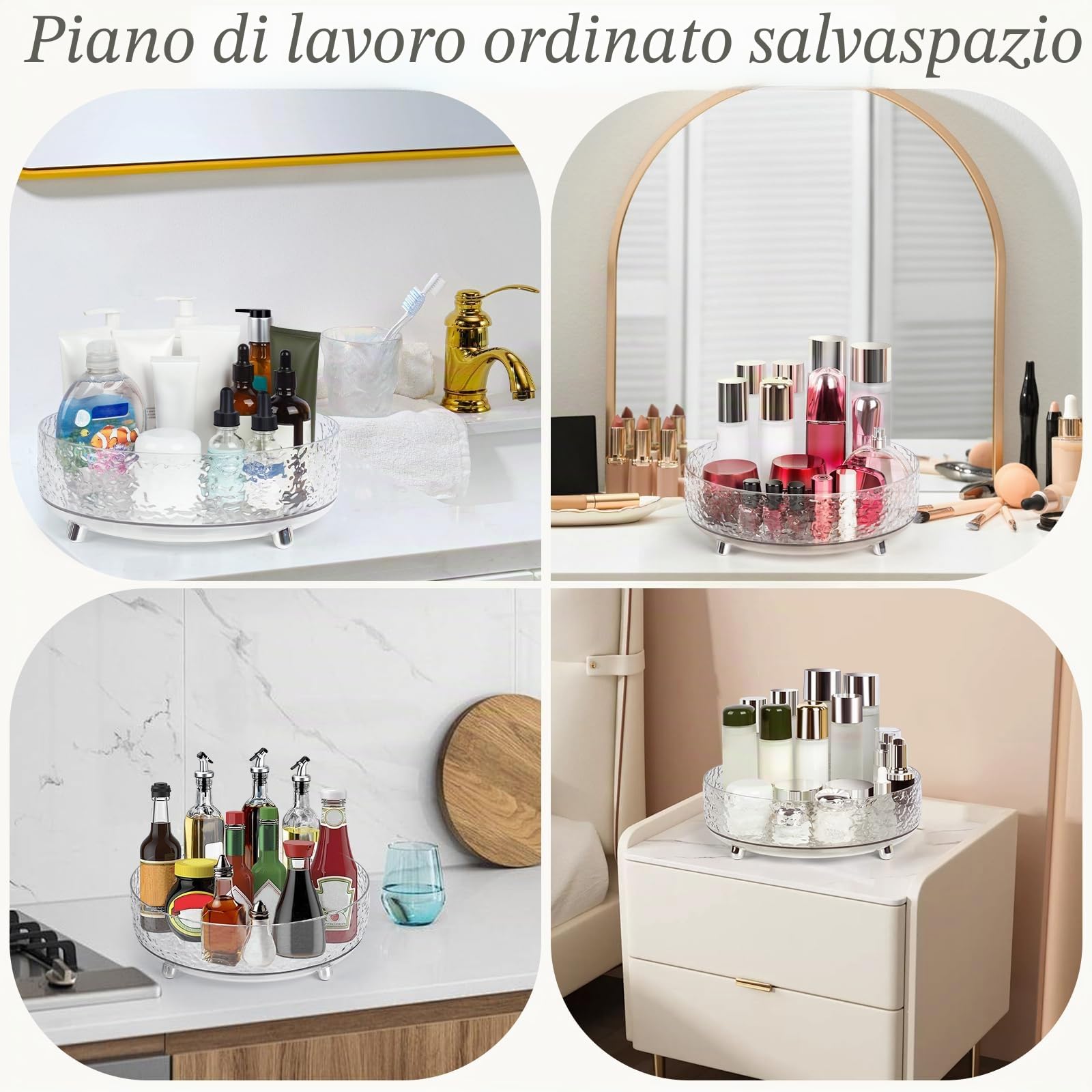 CECOLIC Lazy Susan Organizer Rotante a 360°, Vassoio Organizer per Profumi, Cosmetici e Prodotti per la Cura Della Pelle, per Toeletta, Cassettiera e Piano di Lavoro del Bagno (Trasparente)