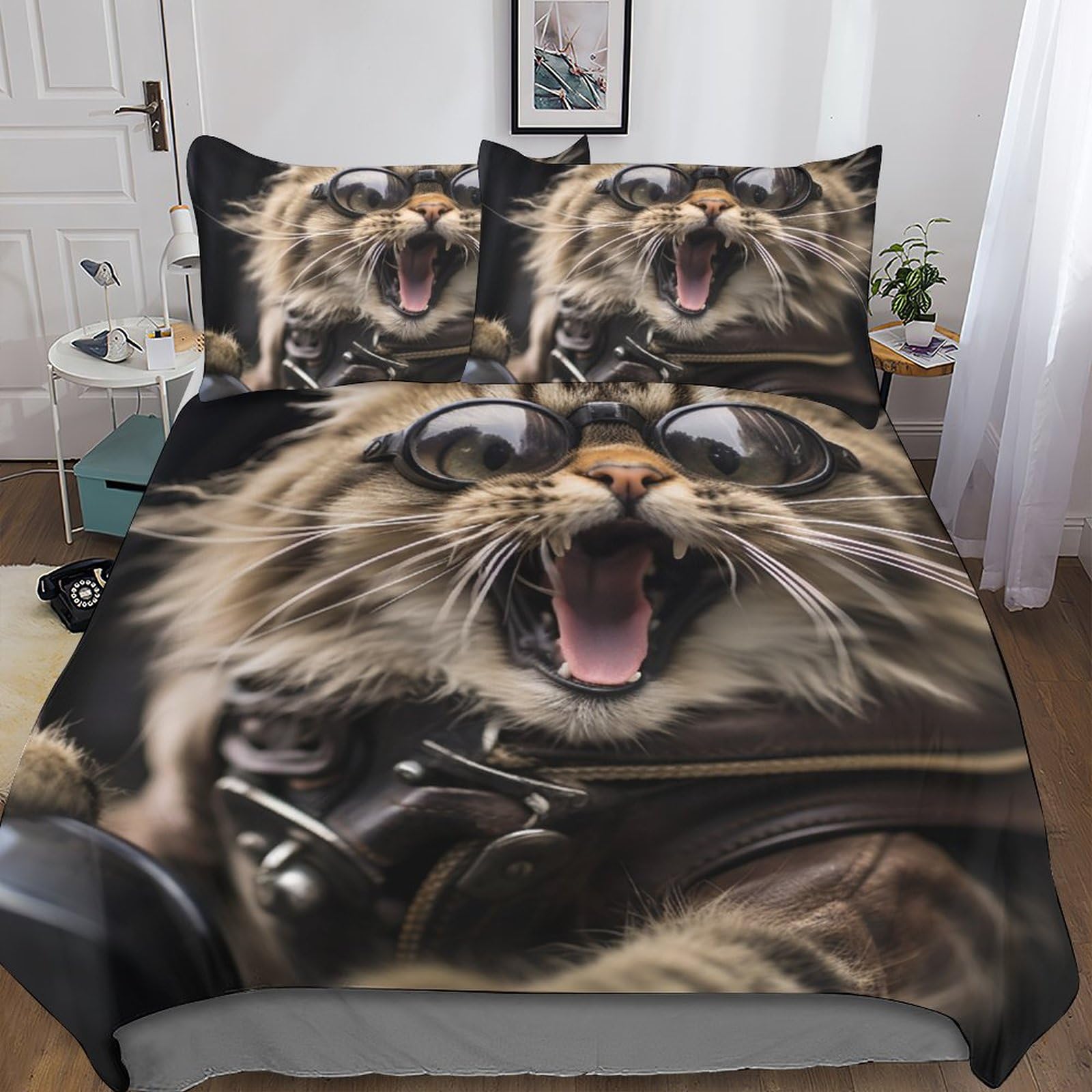 Parure lit gothique chat motard microfibre douce pour un sommeil réparateur sans plis