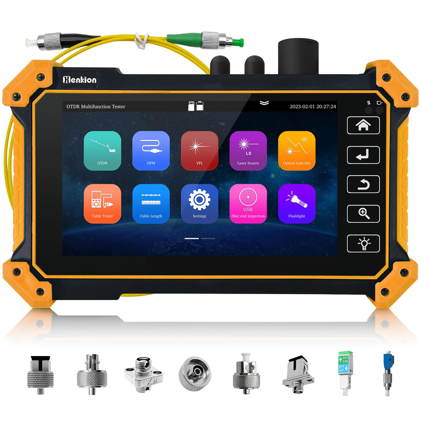 Henkion OTDR Fiber Optic Tester 1610nm 26dB Live Fiber Test Auto OTDR/Parameter Setting,OPM,LS,OLS,VFL, Event Map,Cable Tester,Network Tools,8 Style of Fiber Adapters File Setting/Report (RSO-51)