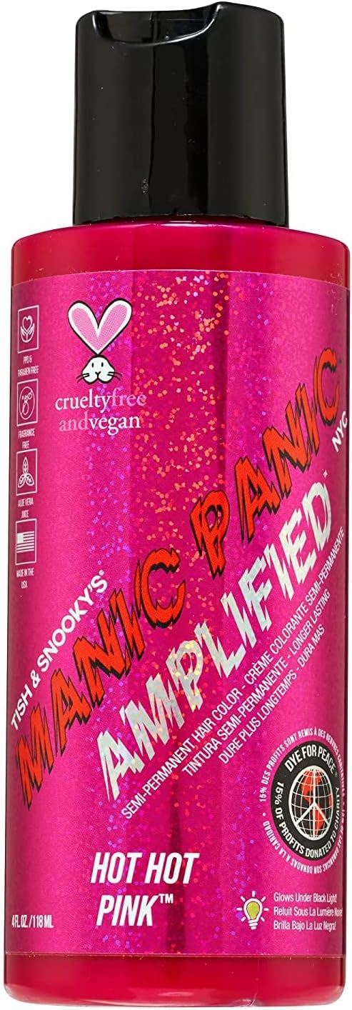 Hot Hot Pink Amplified Semi-Permanent Hair Dye - Medium Pink Color - Glows in Blacklight - Vegan, PPD & Ammonia Free