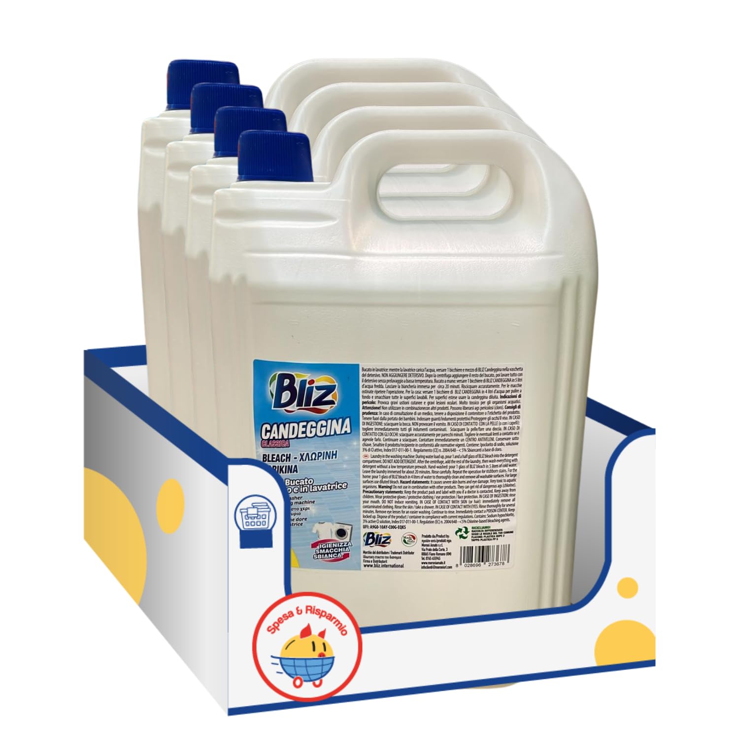 Candeggina Classica per Bucato a Mano e Lavatrice – Efficacia Garantita kit con Spugna Brandizzata SPESA & RISPARMIO Inclusa – Variazioni 4/8 Pezzi – 5L (4)