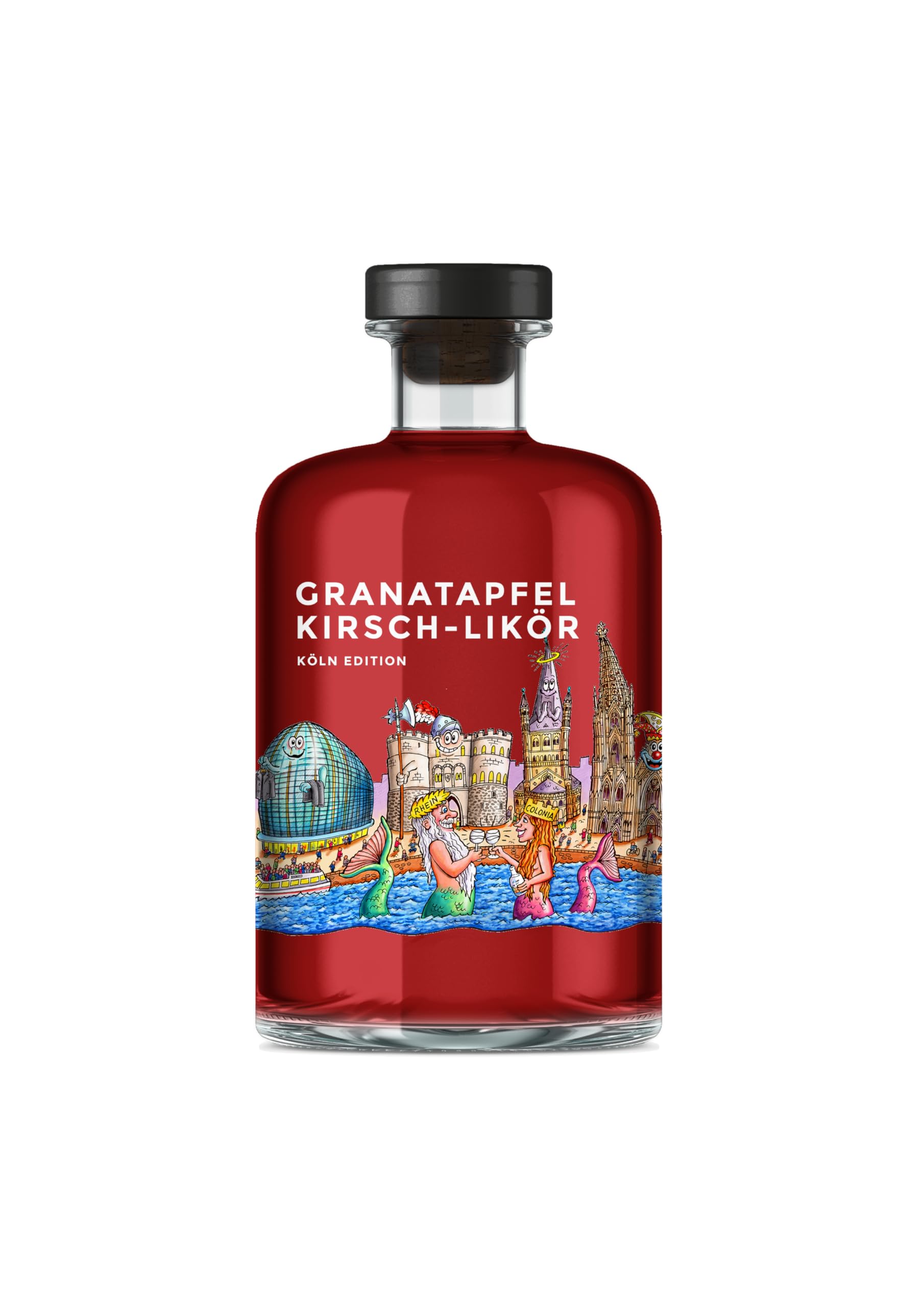 Granatapfel Kirsch-Tilly Köln Edition | mit Kirsch-Saft, ohne Farbstoff, exotisch | Kölner Skyline | Liqueur, Sommerlikör | Aperitif, pur, Longdrink, Cocktails, Spritz | 500ml Einzelflasche, 15% Vol.