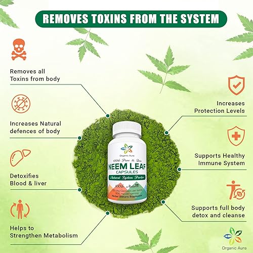 Miniatura 4 de Cápsulas orgánicas de Aura Neem. 100% puro y potente. Superalimento entero verde crudo. Fabricado con hojas de neem de espectro entero. Agente