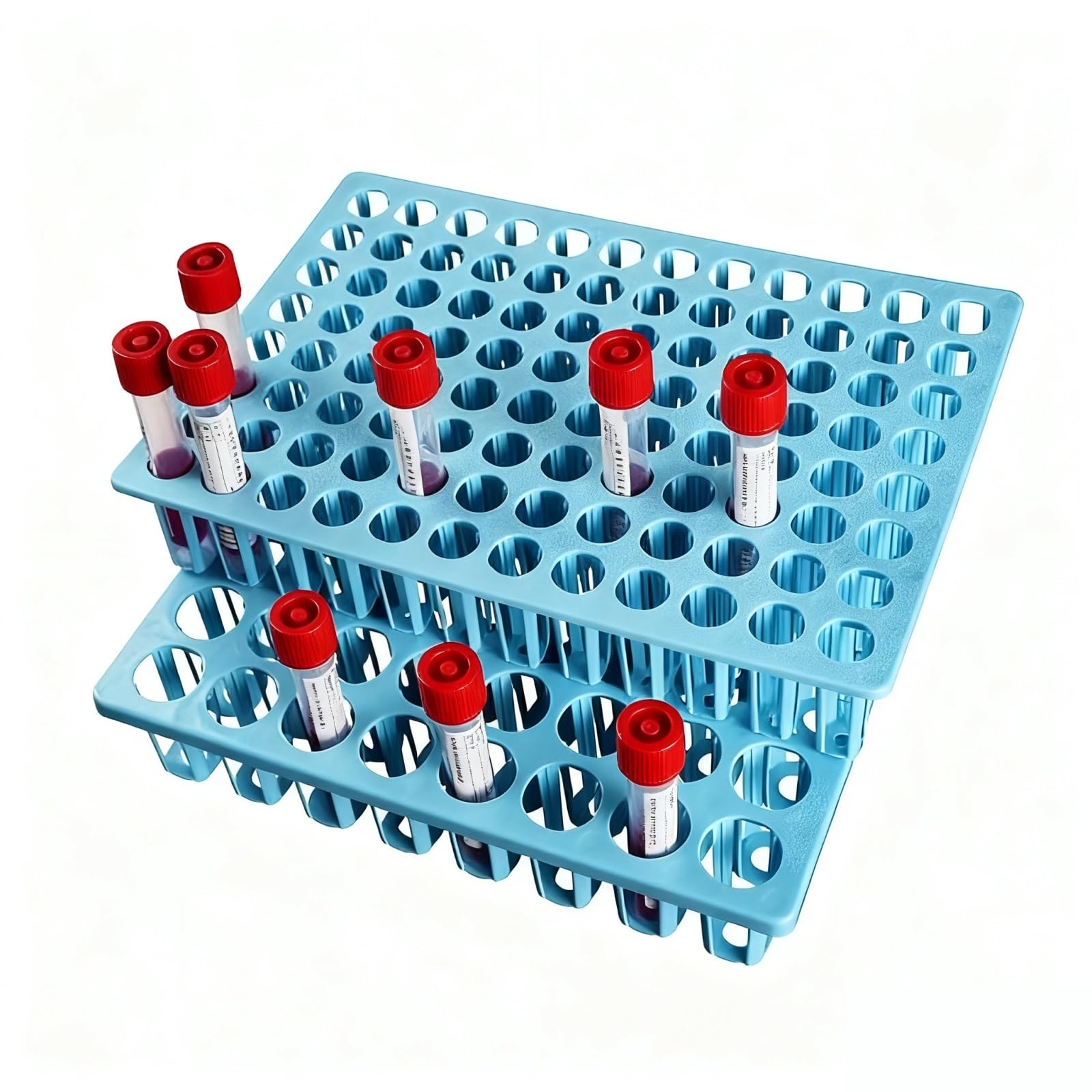 Estante de tubo de prueba de acrílico, Gradilla de plástico for tubos ensayo 96 orificios, azul, 30x20x5cm, for almacenamiento muestras laboratorio en el aula