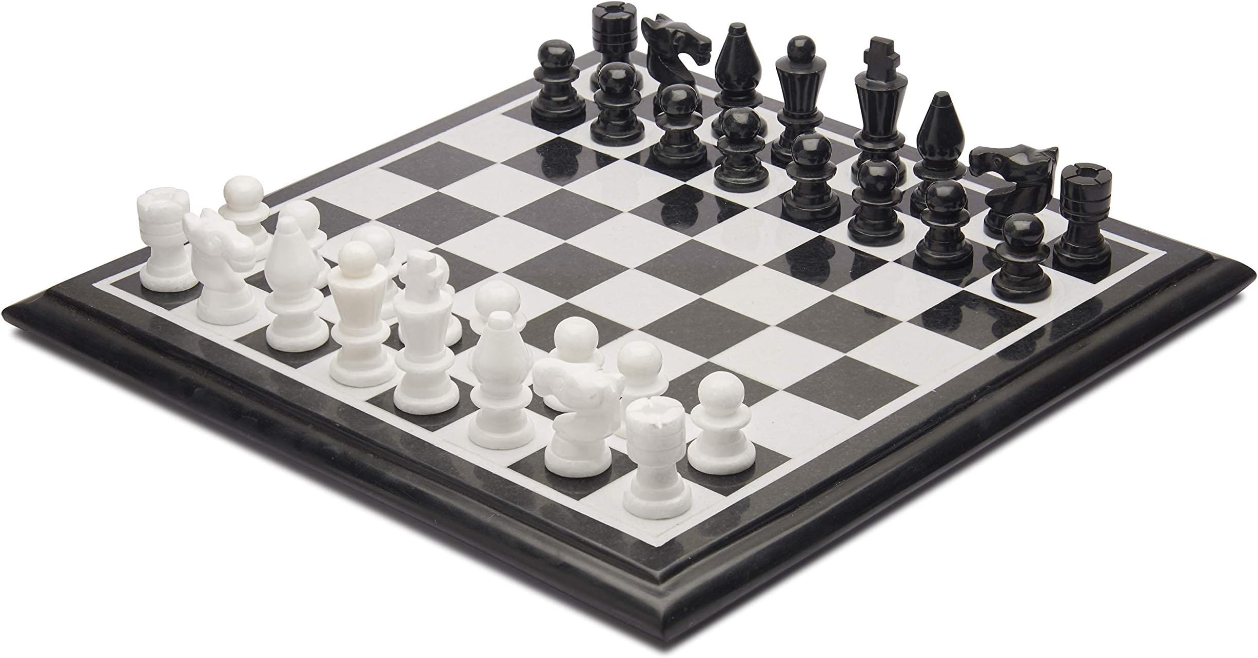 Queenza Marble Chess Sets for Adults and Kids Unique - 12 Inch Black & White Handmade Full Chess Board Game Set with Alabaster Marble Weighted Chess Pieces - Tournament Chess Set with Storage Box