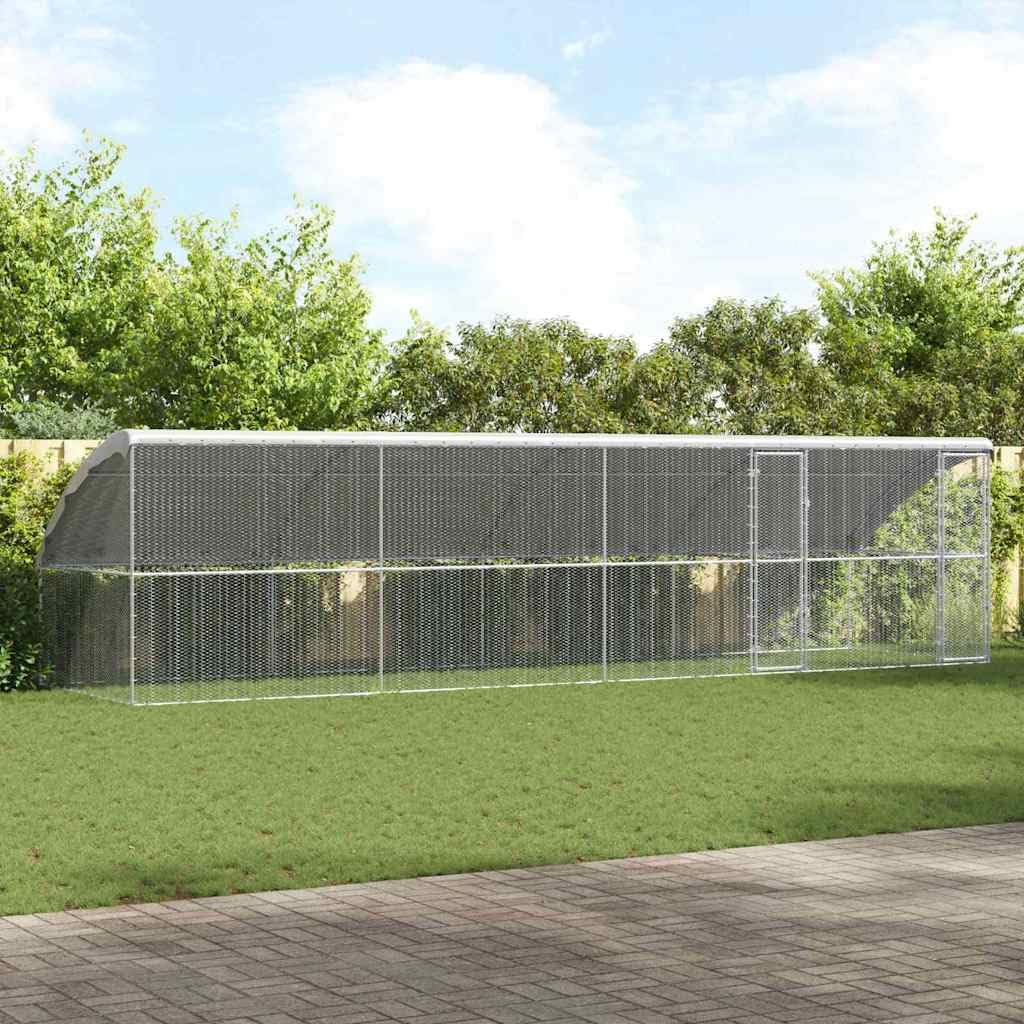 Klatka dla kurczaka z ocynkowanej stali, 4 sztuki, 800 x 200 x 200 cm, z wodoszczelnym daszkiem z siatki i zamykanym systemem ryglowania dla bezpiecznego wybiegu na zewnątrz i ochrony przed