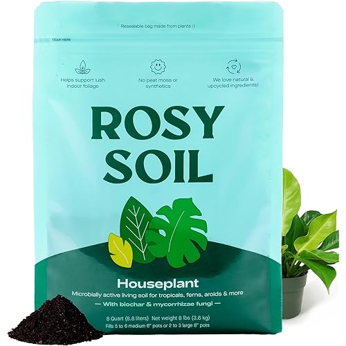 Rosy Soil Indoor Potting Soil for House Plants - Organic Potting Soil Mix for Indoor Plants - Enriched w/Root-Boosting Biochar for Foliage Plants, Flowers, Herbs - Peat Free, Less Prone to Gnats - 4qt