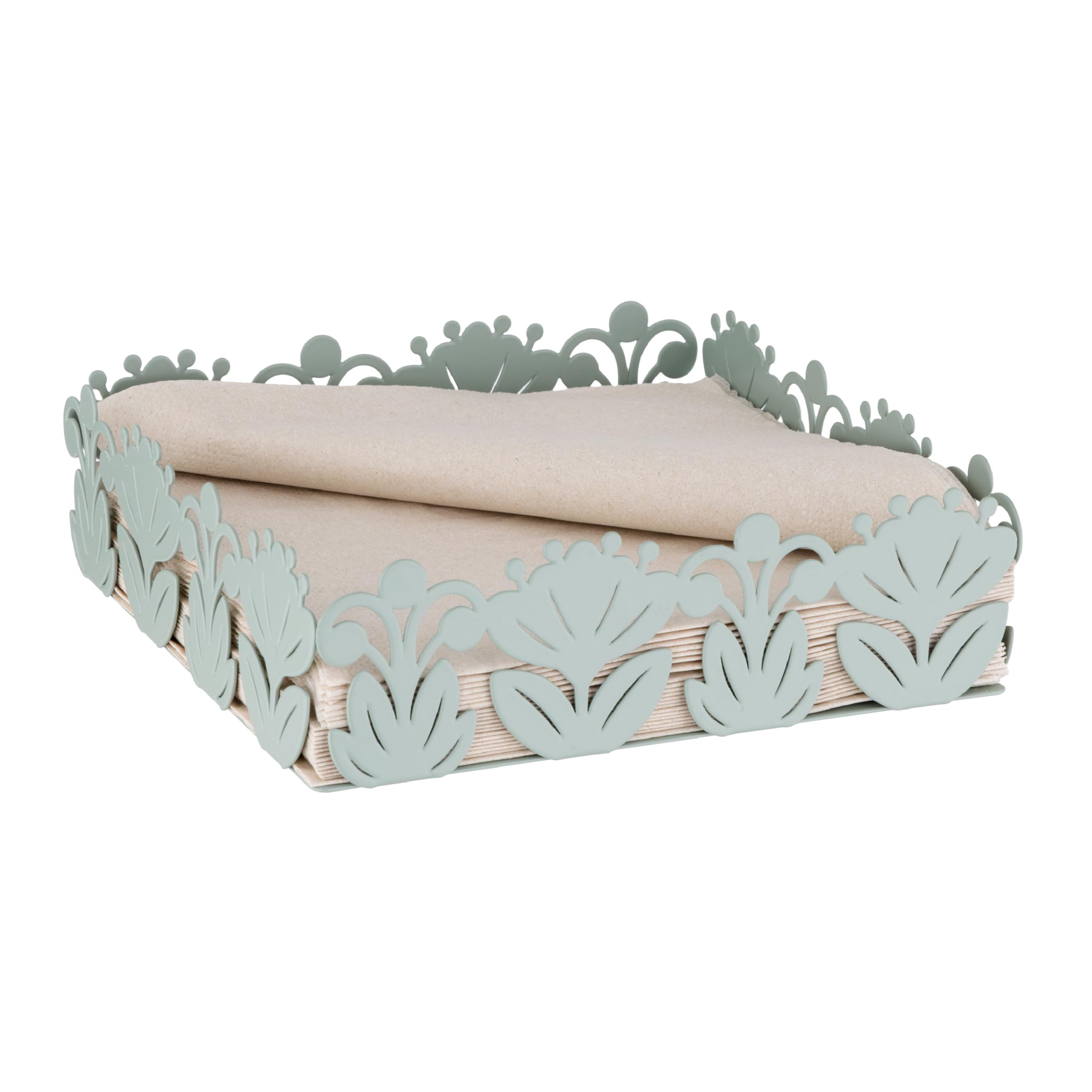 Baroni Home Portatovaglioli Decorativo Metallo Motivo Foglia 17x17x6 cm
