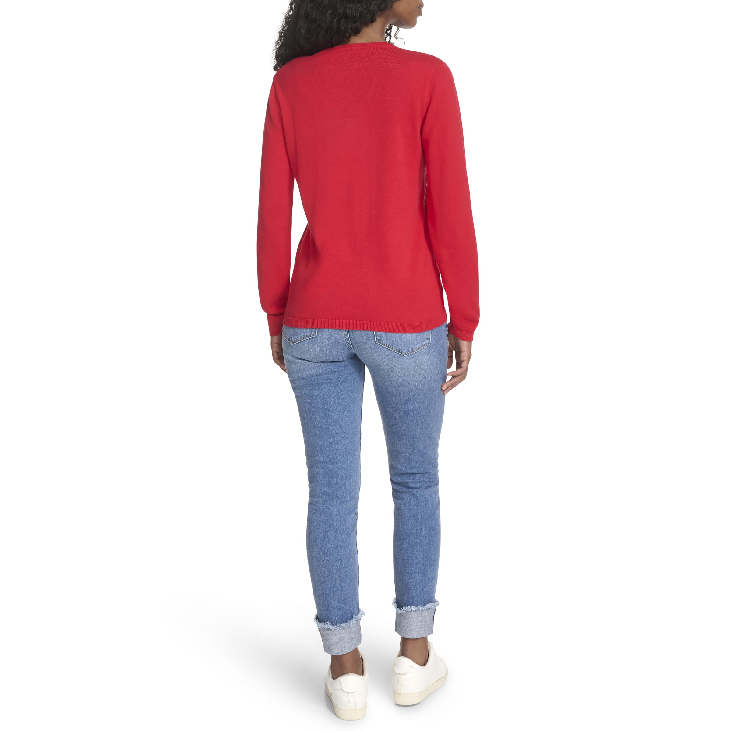 Tommy Hilfiger Damen Long Sleeve V-Neck Hotfix Cotton Sweater Pullover