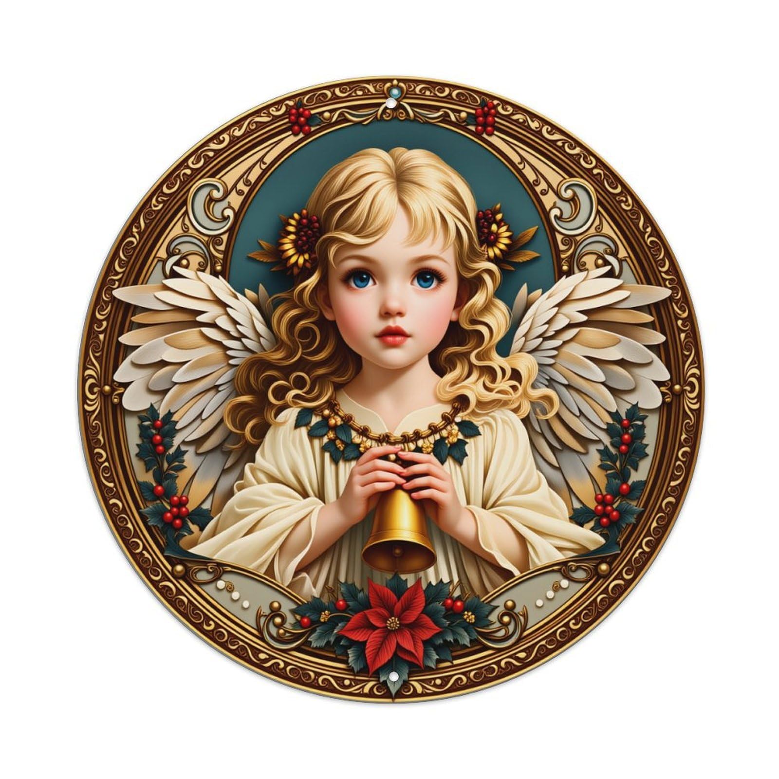 Angel With Bell And Wings Round Tin Sign Vintage Style Metal Sign Home Bar Garden Wall Plaque Decor Metal Poster 8x8 Inch
