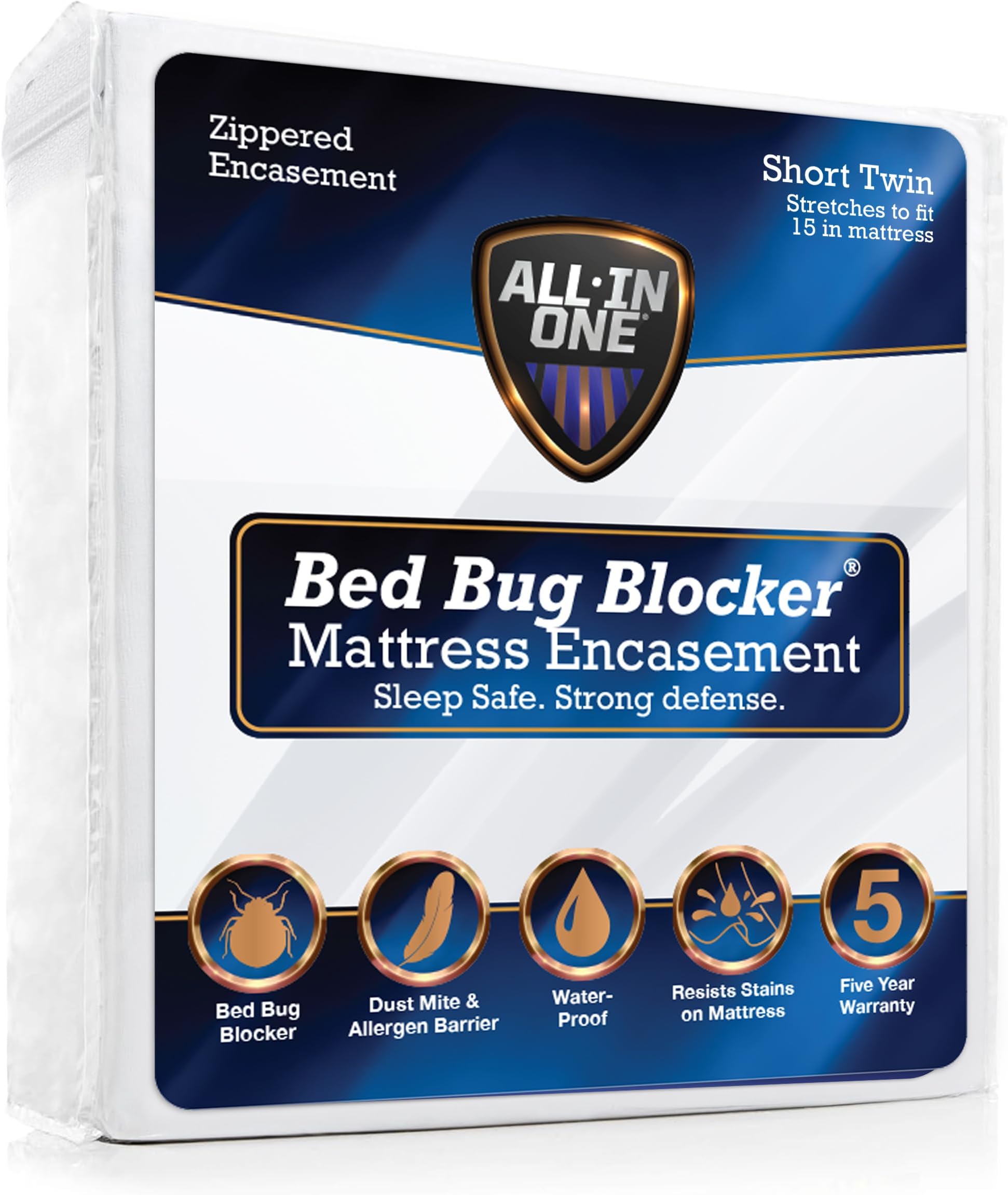All-in-One Mattress Protector, Zippered Encasement, Water & Stain Resistant, Triple Seal Protection, RV Short Twin, White