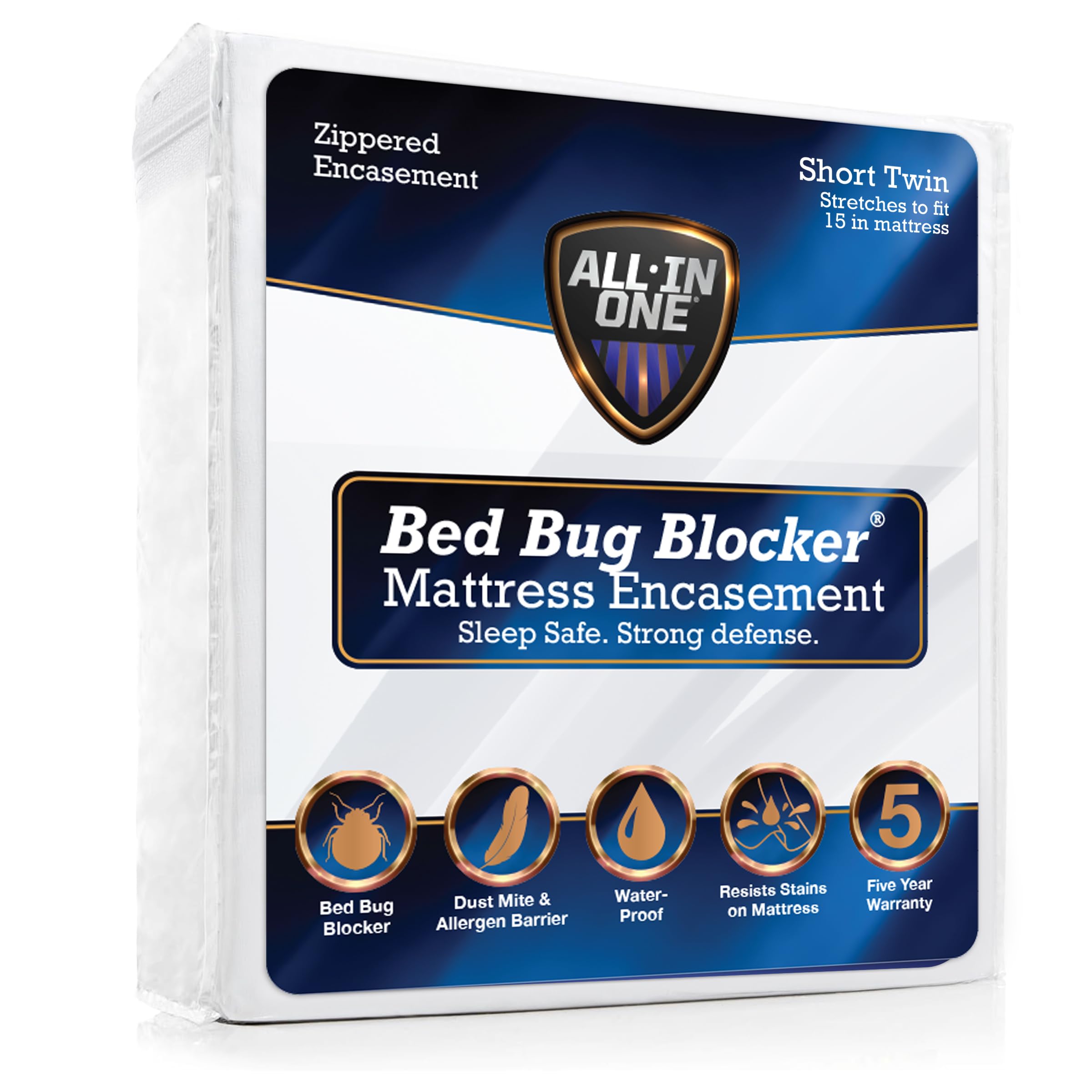 All-in-One Mattress Protector, Zippered Encasement, Water & Stain Resistant, Triple Seal Protection, RV Short Twin, WhiteOEKO-TEX STANDARD 100