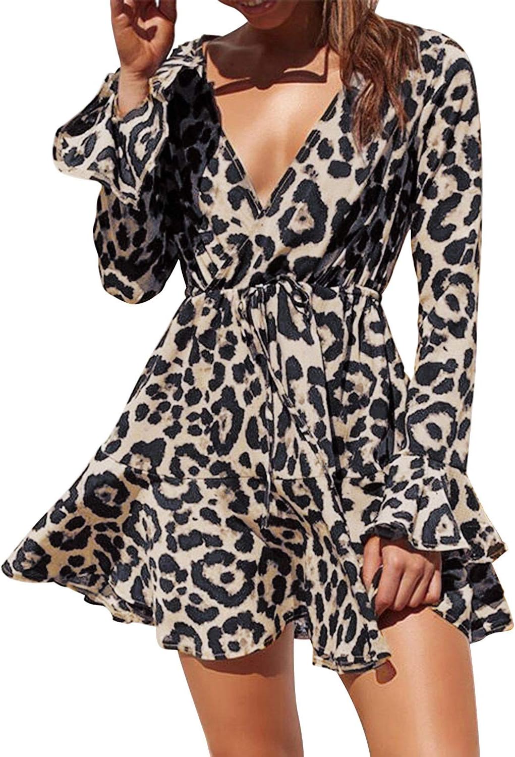 YOINS Klänning damer sommar kort V-ringad axelfria klänningar 