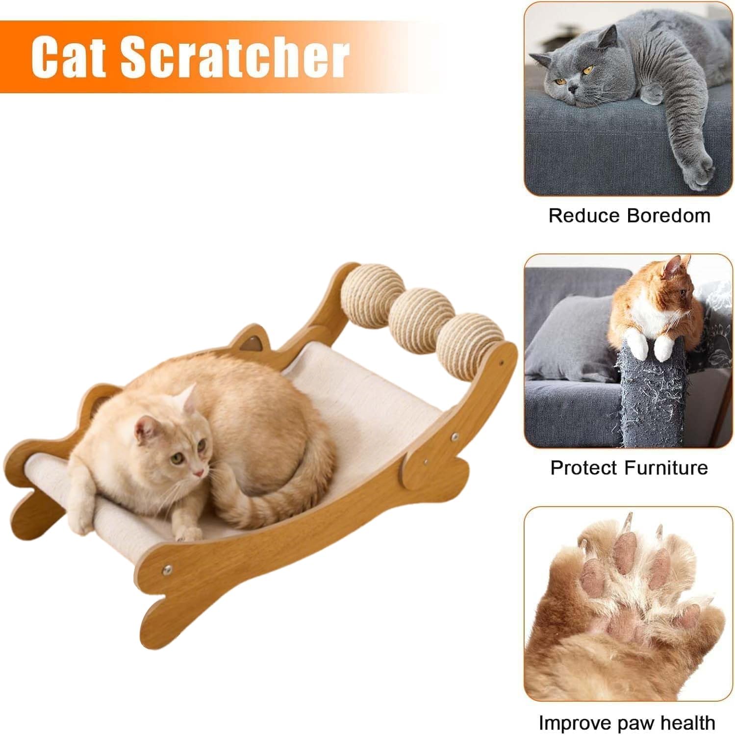 Cat Scratch Pad with Replacement Scratching Felt, Large Cat Scratcher Bed Hammock Lounge for Scratching Pad, Protects Furniture,Kittens Gifts