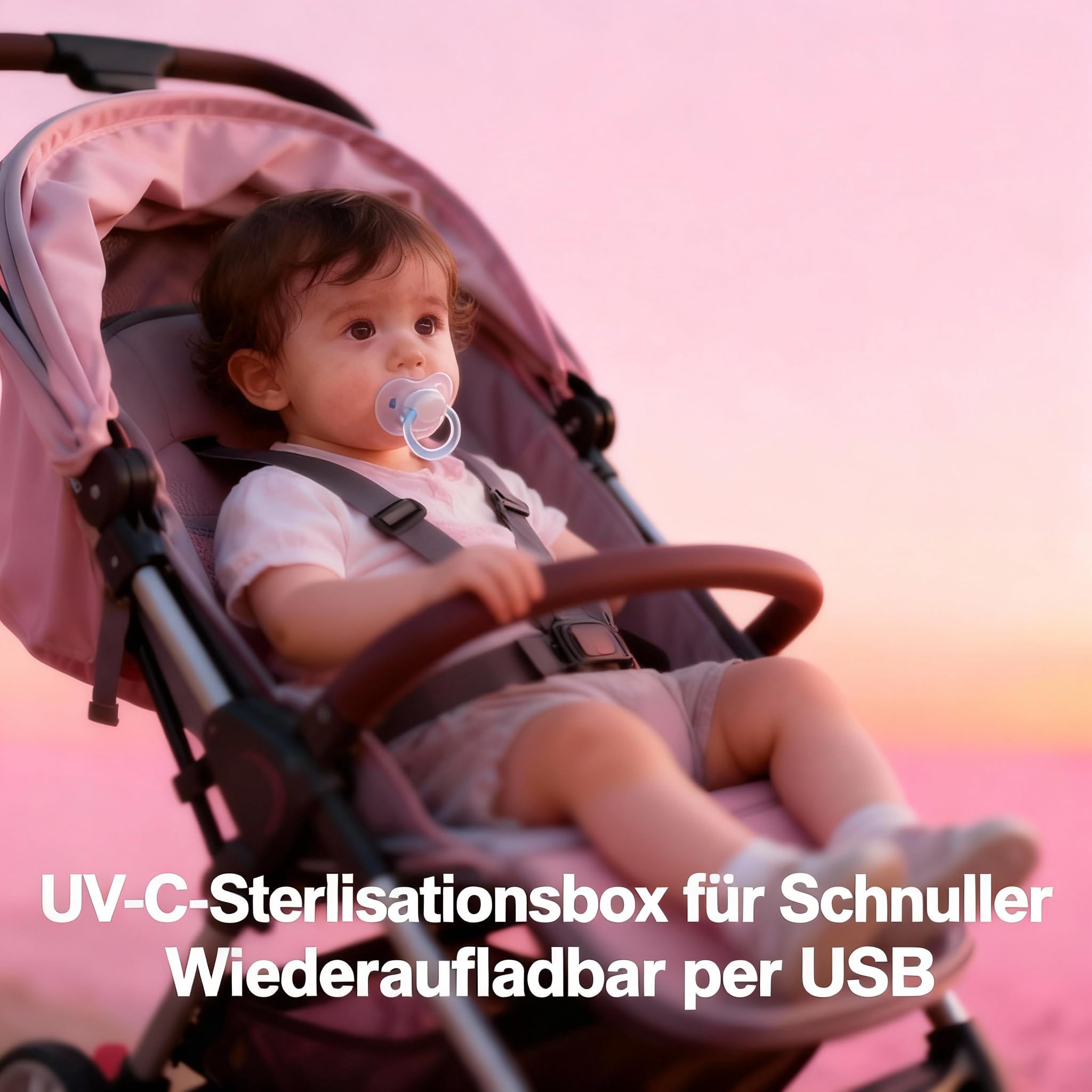 Schnuller-Box, Tragbare UV-C Box für Schnuller, USB-wiederaufladbare Mini-Schnuller-Box, 2 Zeiteinstellungen (60s und 180s) mit Ventilator, Schnellladung und lange Akkulaufzeit.