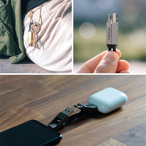 Miniatura 9 de Rolling Square inCharge 6 - Llavero USB C cable de carga, cable Lightning y Micro-USB para Smartphone, cargador de cable universal 6 en 1, enchufe