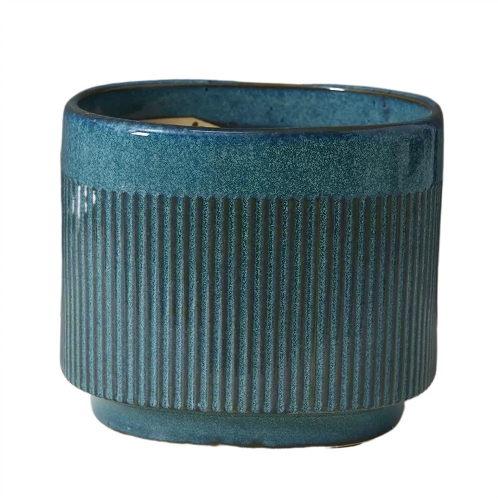 pot de fleur Pots de plantes en céramique épaisse et respirante, bleu-vert avec motif rayé, pots de fleurs de couleur unie, ovales, for l'extérieur et l'intérieur, jardinières de culture vertes cache