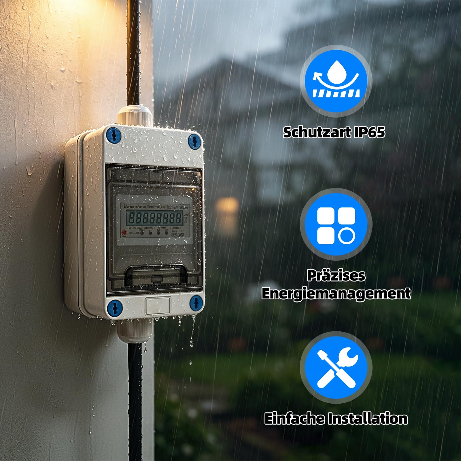 3 Phasen Mobiler Stromzähler mit LED und Rückstellfunktion,32A 400V | CEE Stecker und Kupplung,MID-Kalibrierungstechnologie,sechsstellige Werte an,5-polig,Schutzart IP68,1M+1M Kabels,für Camping