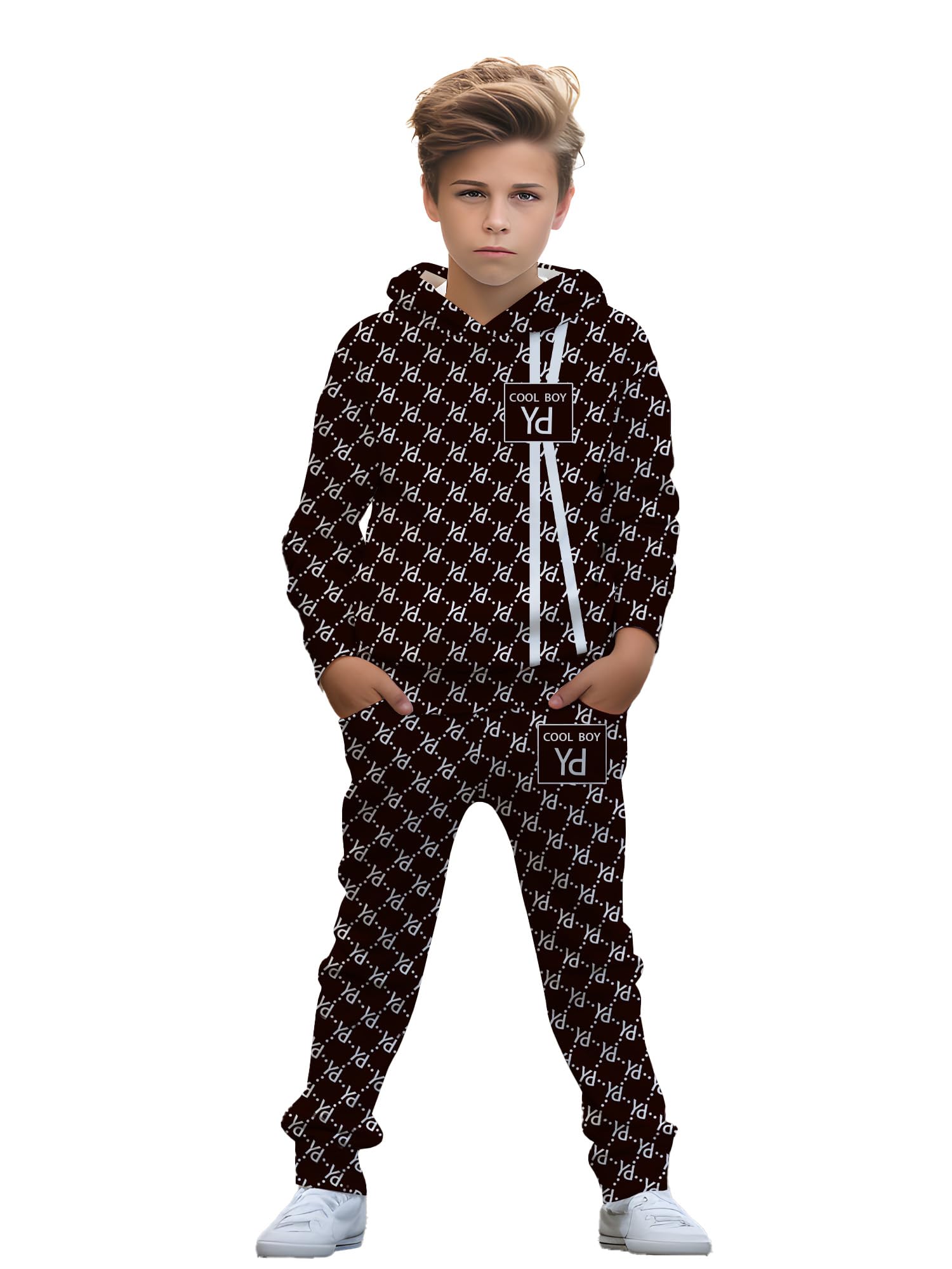 Boy, casual wear. Suitable for boys aged 5 to 14, comfortable spring and autumn hooded sweatshirt sets and long pants sets.