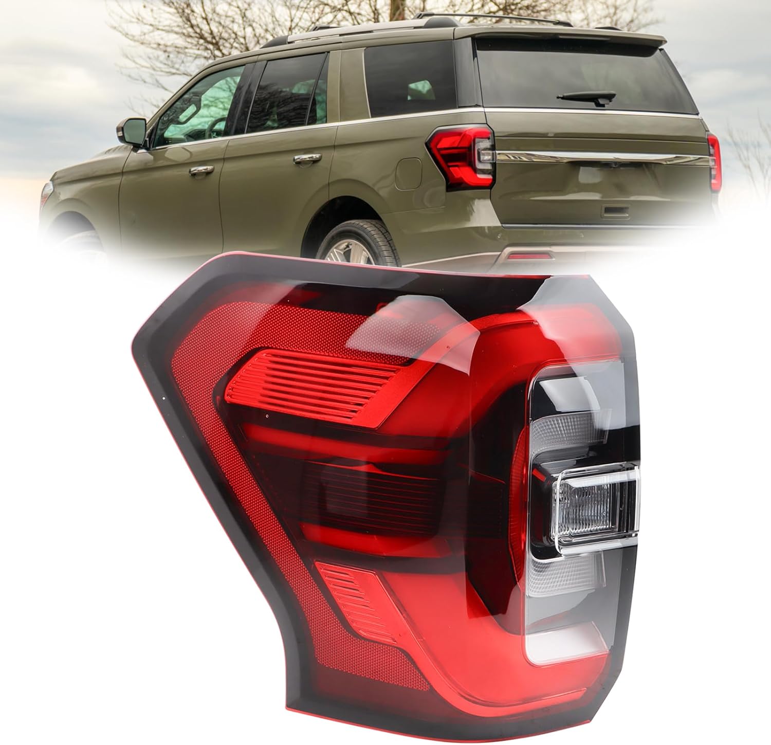 RH LED Type Red Chrome Trim Tail Light Fit For 2022-2024 Ford Expedition Limited/Platinum Left Driver Side Rear Tail Light Rear Lamp Replacement For NL1B-13B505-CD NL1Z13405B