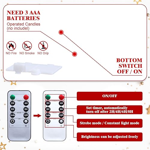 Miniatura 4 de Baquler 6 velas cónicas sin llama de bastón de caramelo que funcionan con pilas, velas LED de Navidad de 10.6 pulgadas con temporizador remoto,