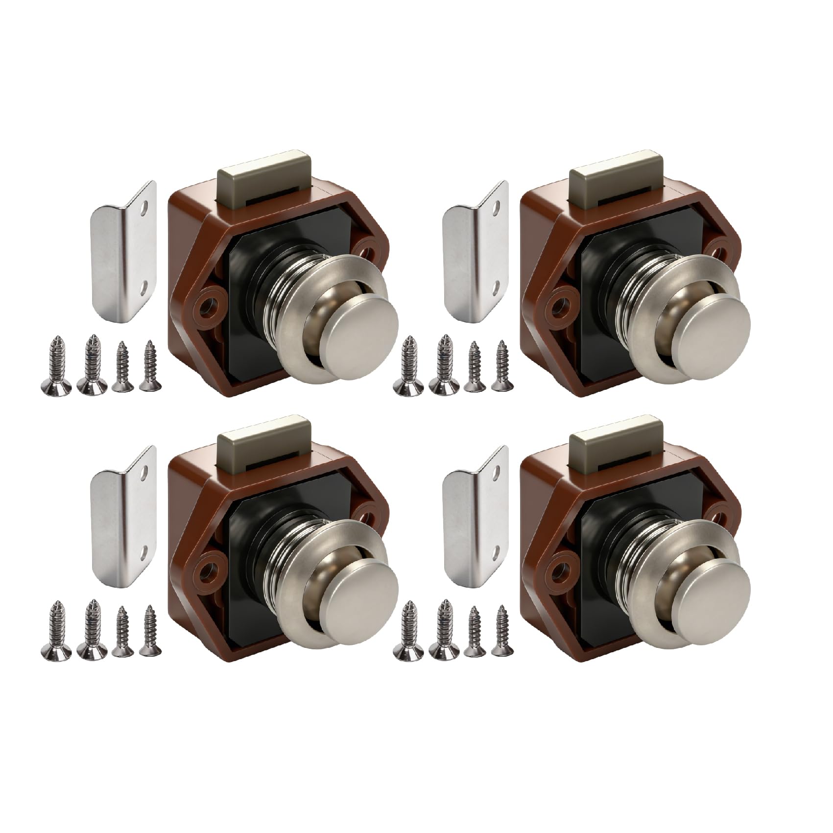 4PCS Push Button Latch Catch Push Door Lock,Push Button Latch Lock, Motorhome Caravan Cabinet，RV Motorhome Camper ABS Brown,Magnetic Drawer Catches