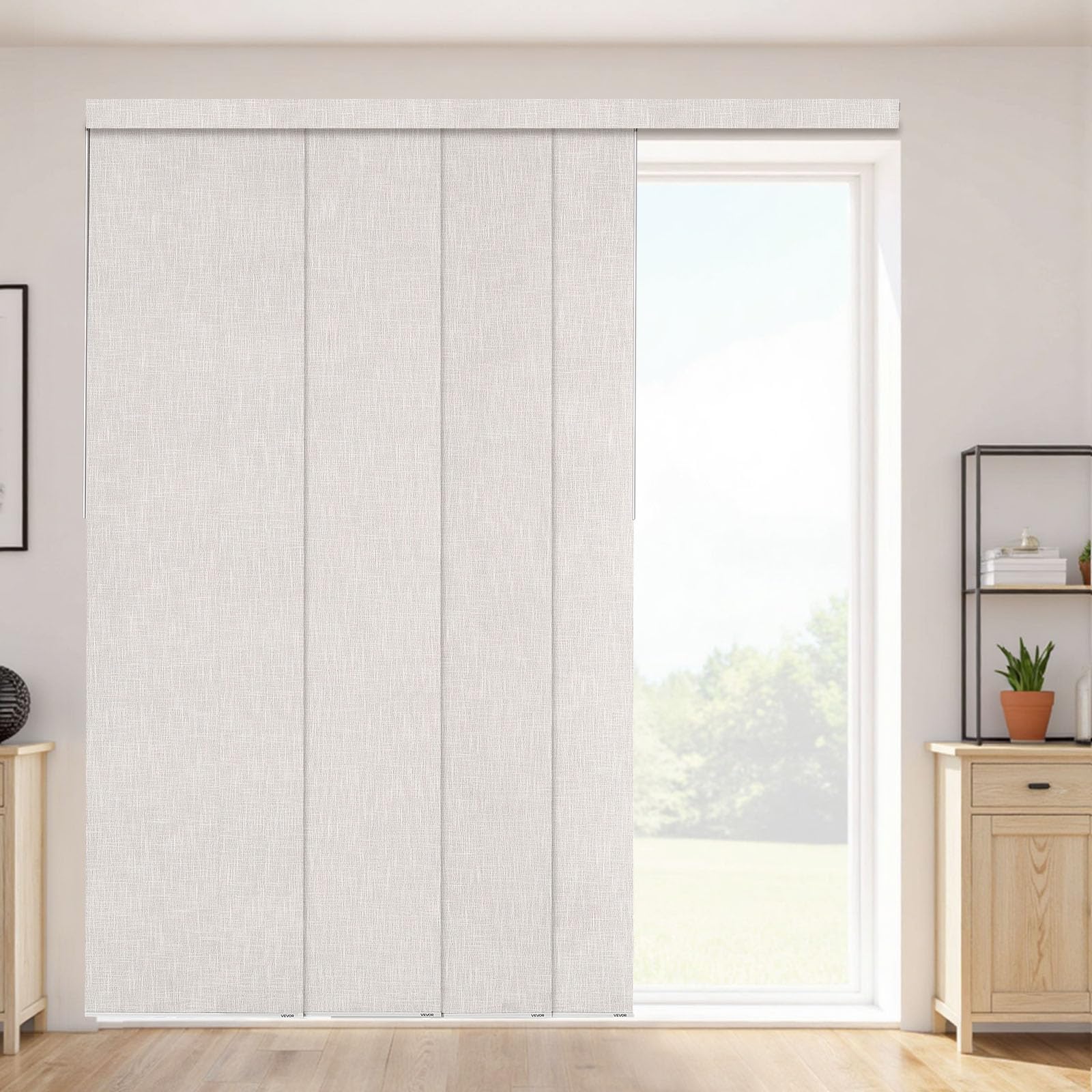 VEVOR Store à Panneaux Occultants Verticaux sur Rail Extensible 116-​218 cm Largeur, Panneau Japonais Ajustable jusqu'à 243 cm Hauteur, pour Porte Coulissante, Séparation de Pièce, Fenêtres, Gris Clair