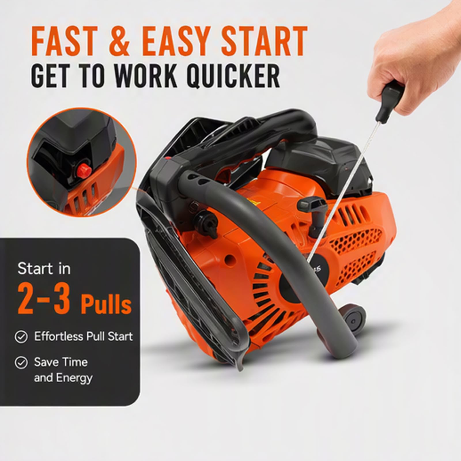 25.4CC Benzin Kettensäge, 2-Takt Motorsäge 1.22HP Engine Chainsaw 30cm Oberer Handgriff Benzin Kettensäge, 9000rpm Benzinkettensäge für Baumfällung, Astschneiden, Gartenarbeit