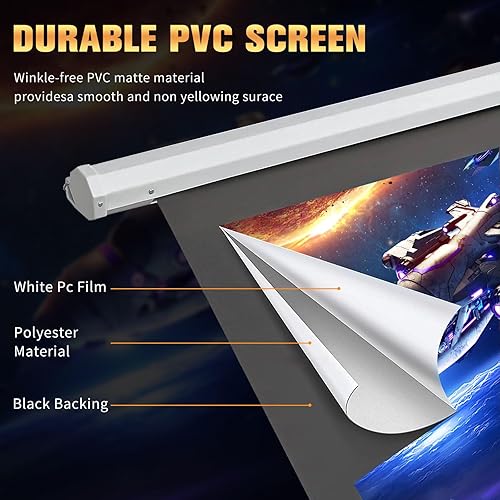 Miniatura 3 de DINAH Pantalla de proyector eléctrica de 84 pulgadas con control remoto, caída automática de aire para interiores, proyección motorizada 4K 3D HD