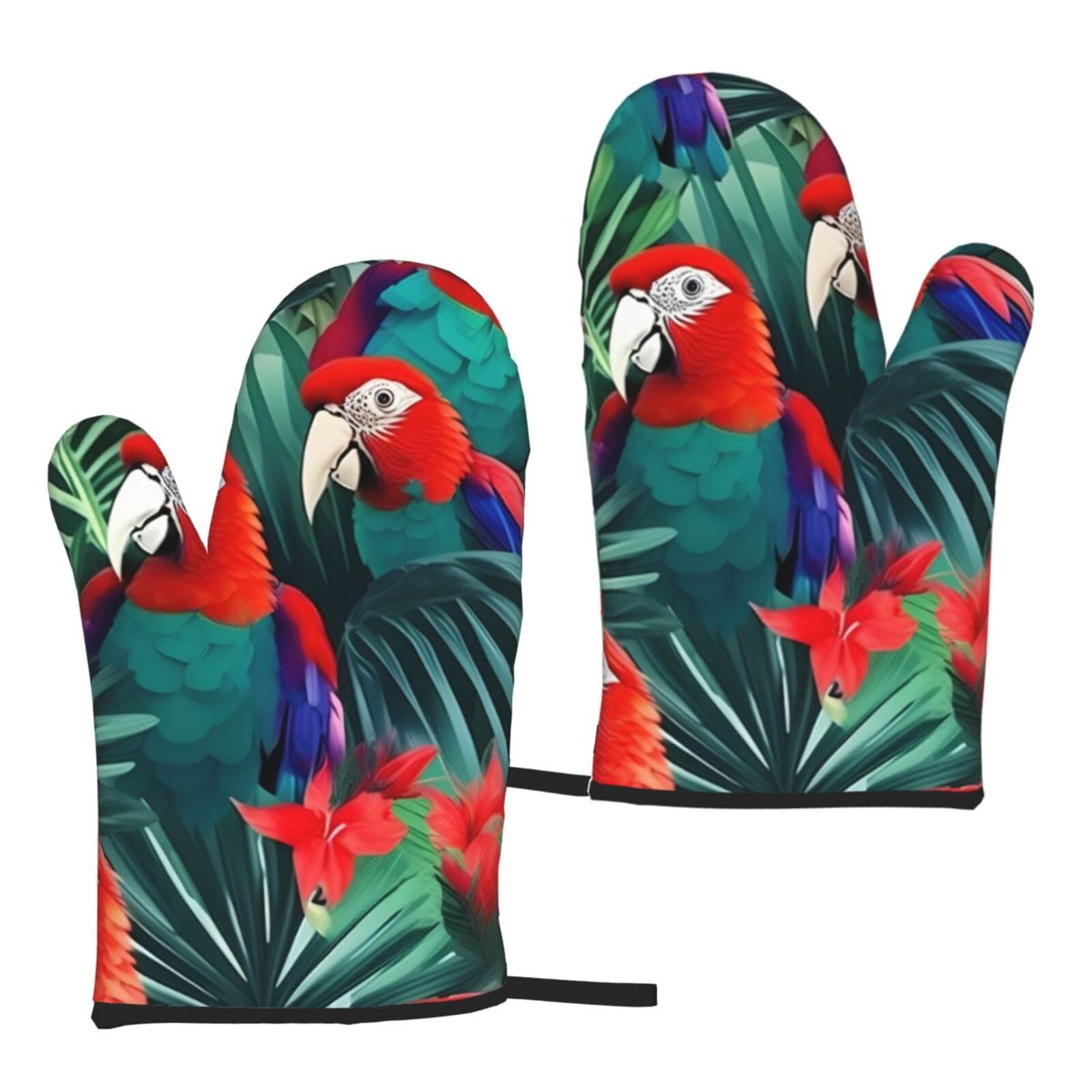 Tropical Flower Parrot Print Women Men Universal Fit Heat Resistant Oven Gloves Cooking Grilling Indoor Outdoor