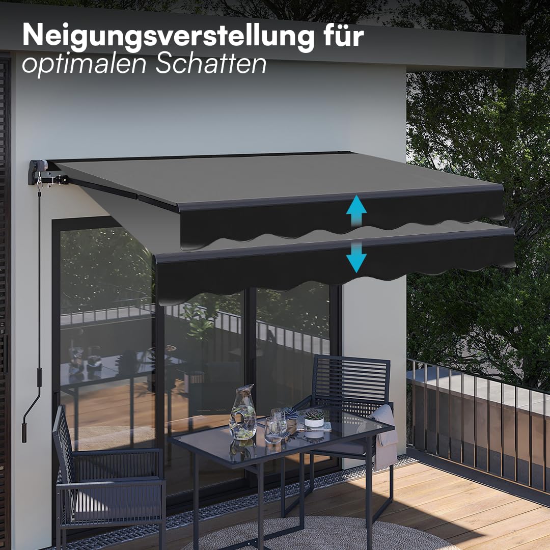 STEELSØN Kestria Markise für Balkon/Dachterrasse/Garten 200x150 cm – Gelenkarmmarkise Blickdicht & wetterfest – Außenrollo mit Kurbel aus Kunststoffgewebe – Sonnenmarkise mit Wandhalterung Anthrazit